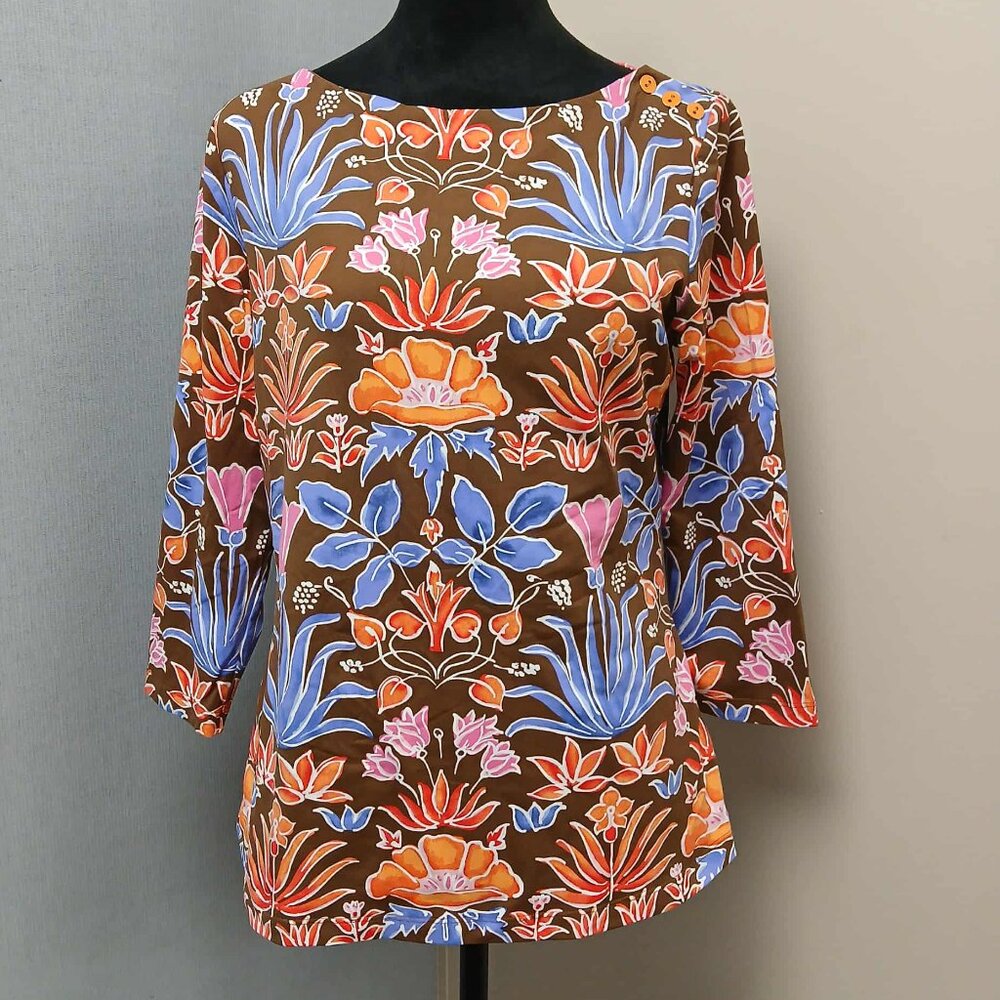 J. McLaughlin Size Medium Wavesong Catalina Tee brown floral 3/4 sleeve